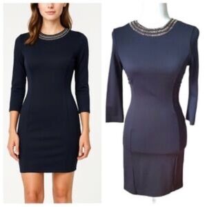 Elegant Black Dress with Beaded Neckline